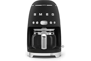 Smeg, Machine à Café Filtre DCF02BLMEU, Fonction Arôme et Autostart, Carafe en Verre Jusqu'à 12 Tasses, 2 Niveaux d'Intensité, Mode Maintien au Chaud, 1050 W, Noir Mat
