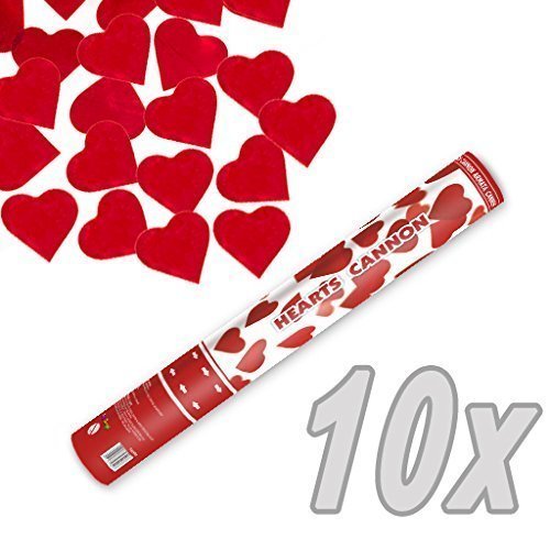 Herz Konfetti Shooter 40 cm XXL ! Popper Kanone Konfettikanone rote Herzen - 10 Stück