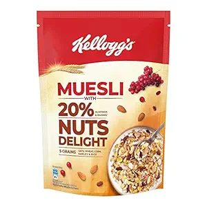 Kelloggs Muesli?20%?Nuts Delight?| Breakfast Cereal | High in?Iron|?High in?Fibre |?Naturally?Cholesterol Free | 500g?Pack