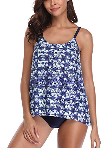 FLYILY Women's Tankini Swimwear Sets Bikini High Waist 2 Pieces Swimsuit Swimming Costume Plus Size(WhiteFlower,L)