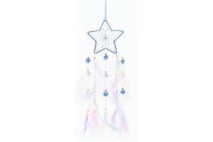 AfitLulu Acchiappasogni, piccola luna e stella, decorazione da parete, decorazione per la camera da letto con perline e sfere di peluche per decorazione della casa (blu)