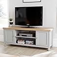 Home Source TV Stand Media Cabinet, Television Entertainment Unit, Oak Effect, Grey, 130cm