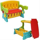 Clamaro ‚SwitchBench‘ 2in1 Kinder Sitztruhe mit Klapptisch oder Rückenlehe und geheimer Truhe, einfach die Sitzbank mit Lehne in eine Sitzbanktruhe mit Tisch umklappen, flexible Indoor und Outoor Kindersitzgruppe aus wetterfestem Kunststoff für den Garten oder im Kinderzimmer - 2