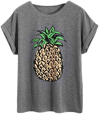 Women T-Shirt, Bestoppen Women Summer Sexy Short Sleeve Crewneck Tank Tops Casual Loose Fit Pineapple Printed Tee T-Shirt Blouse Ladies Daily Beach Tops Shirts (M, Gray)