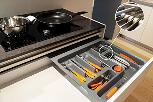 Besteckeinsatz 60er Schrank (B 510-530 x T 410-490 mm) / Besteckkasten mit Messerhalter/ Schubladeneinsatz Kunststoff - 5