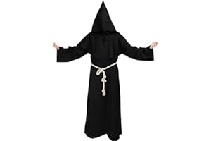 Kitimi Disfraz de Monje Hombre con Cruz, Disfraz Monje Sacerdote, Disfraz Monje Medieval Satanico, Disfraces Adultos Hombre Monje, Disfraz Carnaval Hombre para Halloween