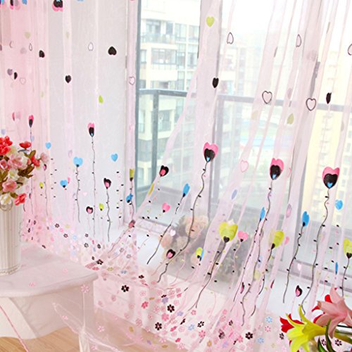 2er Set Voile Gardinen mit Ösen Kinderzimmer Vorhänge Bunte Herz Druck Pink BxH 100x200cm - 3