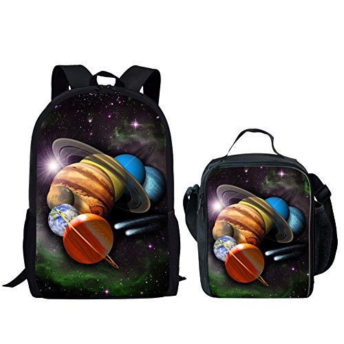 HUGS IDEA Universe Space Pattern Boys School Backpack Lunch Bag Set