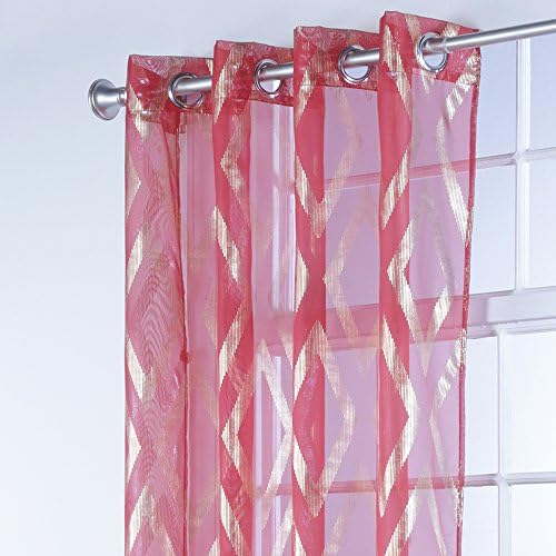 Stylemaster Home Products Delancey Metallic Print Sheer Grommet Panel, 55 by 84-Inch, Crimson