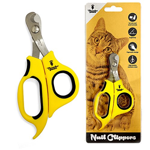 Thunderpaws Professional-Grade Cat Nail Clippers with Angled Tip - Suitable for Cats and Small Animals (Cats & Small Animals, Yellow)