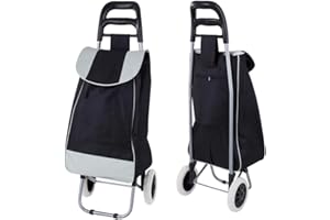 BURAKH 2 Wheels 35L Lightweight Shopping Grocery Trolley Travel Folding Cart Luggage Waterproof Foldaway Shopping Cart Grocery Bag for Easy Storage - Black