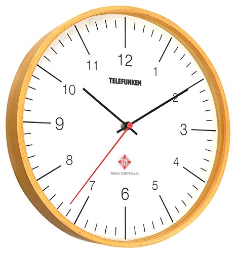 TELEFUNKEN FWU-23-HS (WF), Funk-Wanduhr mit edlem Slimline-Echtholz-Rahmen in Eicheoptik, 23cm, Funk Wanduhr Eiche Holzwanduhr Holz-Wanduhr analog