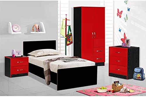 MARINA ULTRA HIGH GLOSS QUALITY 3 PIECE TRIO BEDROOM FURNITURE SETS (RED GLOSS & BLACK ASH)