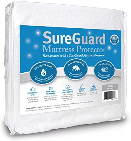 SureGuard King Size Mattress Protector - 100% Waterproof, Hypoallergenic - Premium Fitted Cotton Terry Cover