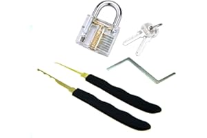 Loboo Idea Candado de práctica transparente con 3 piezas Juego de entrenamiento profesional para abrir cerraduras, herramienta extractora para cerrajeros principiantes y profesionales