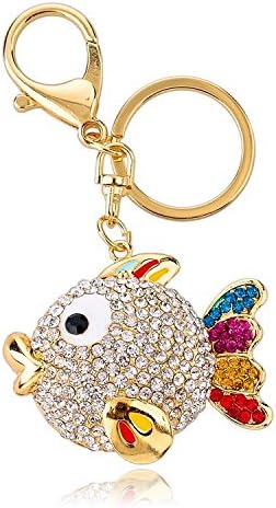 Multicolored Keychain Large Format Gold plated Rhinestone Crystal Shiny with fish charm