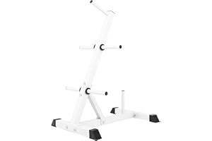 GORILLA SPORTS® Support pour Poids - avec/sans Set Disques 77,5kg, 6 Barres, Ø 30mm, Charge Max 200kg, Acier, Noir/Blanc - Rack de Rangement Poids, Stockage d'Haltères, Professionnel, Musculation, Gym