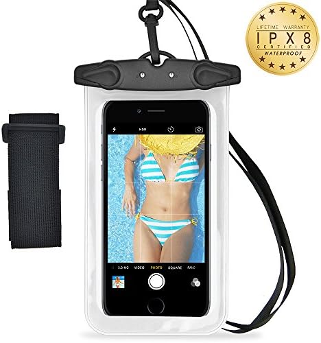 Minhe Patented Universal Waterproof Phone Case, Sport Armband and Dry Pouch with Free Lanyard,Best Waterproof for All Mobile Device &amp; Valuable Pouch (White)