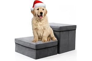 Little Bean 2 Step Dog Stairs Foldable Dog Stairs with 2 Storage Boxes Dog Ramp for High Bed & Sofa Pet Storage Stepper & Safety Ladder for Cats Dogs
