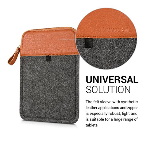 kwmobile Tablettasche Filz Sleeve für 7″ Tablet – Tablet Schutzhülle Tasche Case Hülle in Dunkelgrau Braun Innenmaße: ca. 20,6 x 13,9 cm - 3