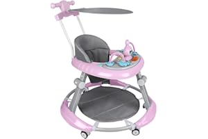 SUPFINE 2-in-1 Lauflernhilfe für Babys mit 5 verstellbaren Höhen, Lauflernhilfe für Babys, faltbar, mit abnehmbarem Musikspieltisch, von 6 bis 18 Monaten, bis zu 12 kg (67 x 67 x 79 cm, Rosa)