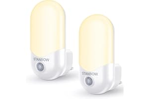 STANBOW 2 Pack Night Light Plug in Wall, Motion Sensor Lights Indoor, Auto On/Off Modes, 3000K Warm White Plug in Night Light for Hallway, Stairs, Kitchen, Bedroom, Kitchens