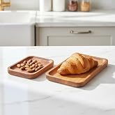 Deconox 2'li Doğal Akasya Ahşap Dikd&ouml;rtgen Servis Tabağı ve &Ccedil;erezlik Seti &ndash; 12x9 cm ve 20x11 cm Kahve Yanı Sunumluk, Sushi ve