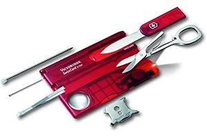Victorinox Taschenmesser Swiss Card Lite (13 Funktionen, LED-Licht, Lupe, Schere, Stecknadel) rot transparent