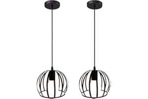 iDEGU 2 Piezas Lámpara Colgante Vintage 20cm Lámpara de Techo Industriale Estilo Retro Pantalla Jaula de Metal Negro Iluminación E27 Luz Colgante para Dormitorio Salón Cocina Comedor Restaurant