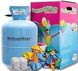 Helium Ballongas fr bis zu 50 Ballons + 50 bunte Latexballons ( 25cm) + Polyband HeliumStar Einwegflasche XXL EINWEG - 