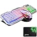 Produktbild UrChoiceltd V1 Gaming Tastatur Maus Combo Wired Rainbow LED Lasermaus USB Tastatur Metall Wasserdicht + 6 Tasten 7 Farben Atmung Licht Optische Maus + Maus Pad für Laptop (weiss & 3 Farben gemischt)