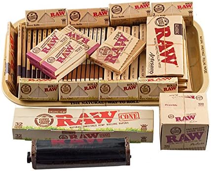 Raw Rolling Papers and Smoking Accessories Tray Gift Set and Paper Bundles (Raw Rolling Tray Kit)