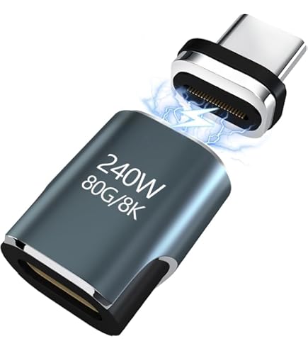 MoKo Adattatore Magnetico USB C PD 240W, 9PIN Connettore Type-C a 90° | Adattatore USB C a con Rotazione di 180° 360°, per iPhone 17 Air 16 15 Pro