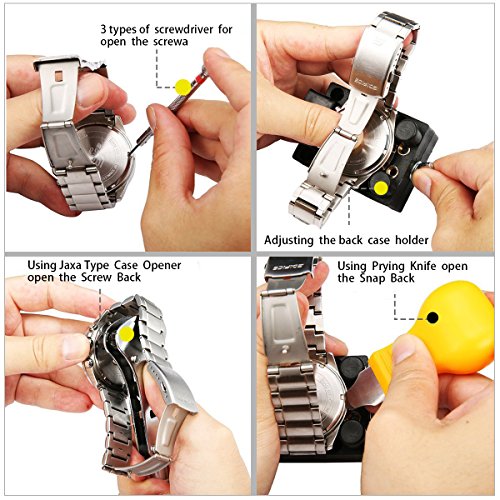 Fypo Uhrenwerkzeug Set Uhr Werkzeug inkl. 16pcs Profi-Version Uhrband wechseln Uhrband verlängern & verkürzen, geeignet für Uhr mit Schraubböden oder Druckböden & Durchmesser über 35mm Uhrmacher - 4