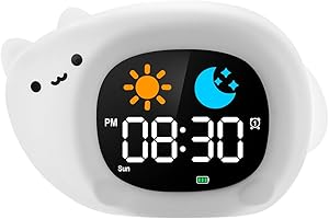 HOTUT Sveglia Digitale Luminosa per Bambini, Lampada Notturna Ricaricabile USB con 8 Colori Dimmerabili, 6 Suonerie e 8 Musiche