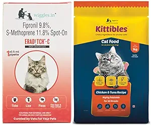 Wiggles Spot on for Cats Fleas Ticks Remover Treatment Drops & Cat Food Dry Adult, 0.5ml & 1kg (Pack of 2)