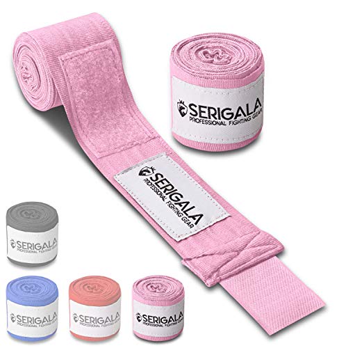 Serigala 4,5m Boxbandagen mit Daumenschlaufe - Halb elastische Bandagen Boxen mit extra breitem Klettverschluss - Kampfsport Bandagen für Thaiboxen, Kickboxen, MMA und Muay Thai Rosa