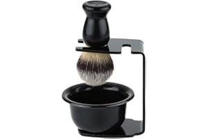 Layhou 3 In 1 Shaving Brush Kit Shaving Frame Base + Shaving Soap Bowl + Shaving Bowl Modern Design Bristle Hair Shaving Brush Acrylic Materials Shaving Cleaning Tool