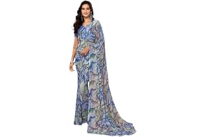 Satrani Damen Georgette Leheriya bedruckter Saree mit ungesäumtem Blusenteil