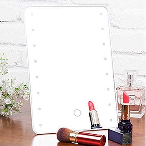 Faltbare LED beleuchteter Kosmetikspiegel mit Licht, SOONHUA Smart Touch Hinterbauständer 16LED beleuchteter Kosmetikspiegel Make-up kosmetische Aufsatz- Cordless Tabellen-Spiegel Einstellbare Helligkeit (White) - 8