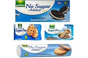 ZAMFOODS Gullon Sugar Free Mixed Chocolate Variety Selection Biscuits, Cocoa Sandwich, Chocolate Wafer, Chocolate chip cookies, Cream sandwich cookies, Perfect for sharing & Gifting (1 Bundle)