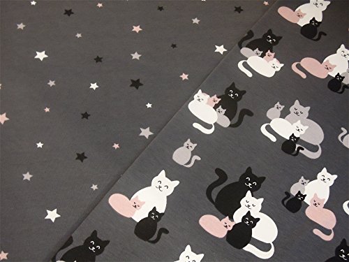 0,5m Jersey Katzen grau-rosa & 0,5m Jersey Sterne grau-rosa Muster-Mix 95% Baumwolle 5% Elastan Stoffbreite 1,4m (insgesamt 1m x 1,4m)