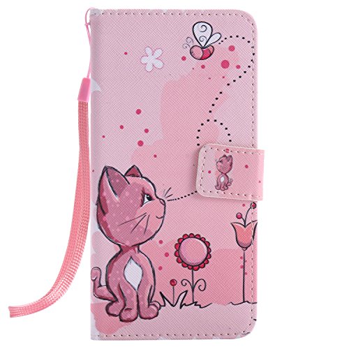 Feeltech iPhone 7 Plus Hülle PU-Leder und Brieftasche Bunte Muster Fall mit Magnetverschluss, Hybrid-Kickstand mit Stand-Funktion, schlagen Sie schützende weiche TPU Stoßstangenabdeckung und Kreditkartenhalter für iPhone 7 Plus Handgelenk Bügel-Buch-Art-Geldbeutel-Tasche mit 2 In 1 Berühren Sie Stift – Rosa Katze - 2