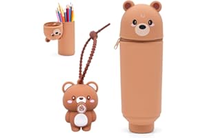 FCXVXCL Bears Trousse Ecole 2 en 1 en, Trousse Pochette de Stylo Étui en Silicone Souple pour L'école,Trousse Cartoon Trousse à en Silicone Souple Rétractable Convient aux Etudiants