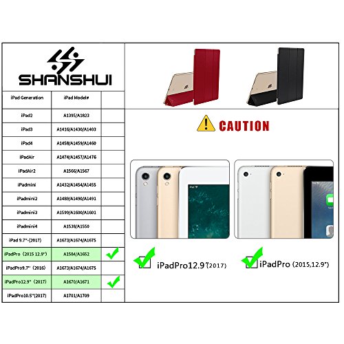 iPad Pro 12.9 Hülle (2015 Modell), SHANSHUI iPad Smart Cover Case Schutzhülle mit auto Sleep / Wake Up Funktion und Apple Pencil Hülle Stift Halter in einem (Rot) - 2