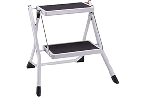 MSV - Marchepied Pliant 2 Marches en Acier - Charge 150 kg - Norme GS Sécurité - Antidérapant et Compact - Idéal Maison, Cuisine, Bureau et Bricolage - Blanc