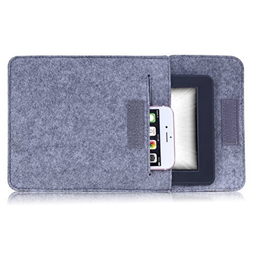 MoKo Universal 6 Zoll Felt Sleeve Hülle – Tragbare Filz Schutzhülle Tasche für Tablets, Kobo Touch 2.0, Kobo Glo HD, Tolino Shine 2HD, Tolino Vision 3HD E-Book E-Reader, Verschluss mit Druckknopf, Hellgrau - 3