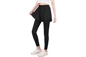 Naiyafly Girls Tennis Leggings 2 in 1 Preppy Youth Flowy Skorts Pants Active Golf Skirted Leggings for Teen Girls Kids Sports Dance Yoga Tights with Pockets