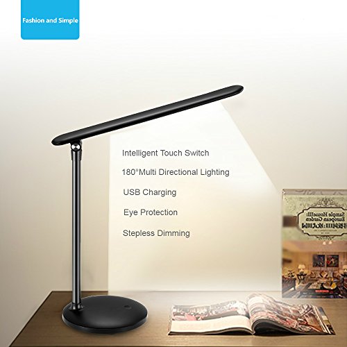 36 LEDs Desk Lamp One Key Touch Control for Reading, FORNORM Bedside and Table Lamps with Stepless Dimming/USB Power, Memory Function, 180°Multi Directional, Black