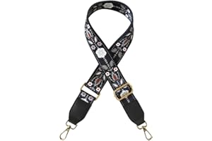 Asudaro - Tracolla universale per borse da donna, con fiori, 80-130 cm, larghezza 3,8 cm, Nero Bianco-Nero, Taglia unica